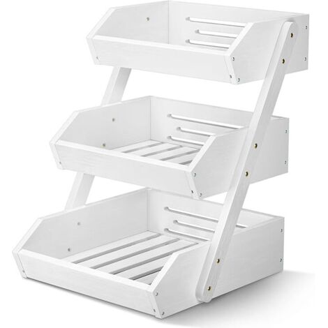 Support de Corbeille à Fruits en Bambou 3 Niveaux Support pour Le Rangement des légumes, du Pain dans la Cuisine, Blanc