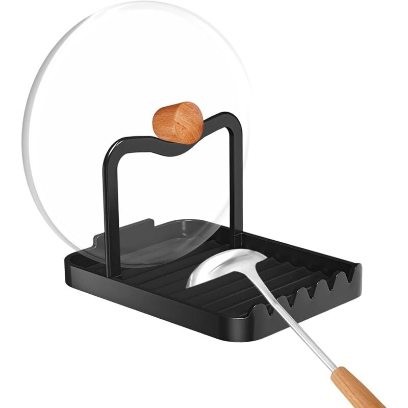 Support De Couvercle De Casserole Repose Cuillere Cuisine Plateau D'éGouttement Pour Ustensiles De Cuisine, Couvercle De Casserole Et CuillèRe,Noir