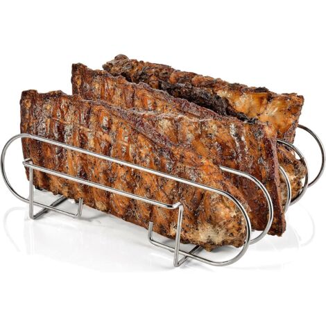 Support de Cuisson Acier Rib Rack, Accessoires Barbecue, Rotissoire Verticale, pour Côtes Barbecue Métal, Poulet à Griller, Griller des d'agneau -