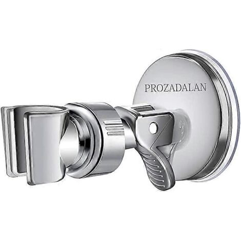 Support de douche à ventouse réglable, avec support de douchette pivotant à 360° et support de douchette amovible.