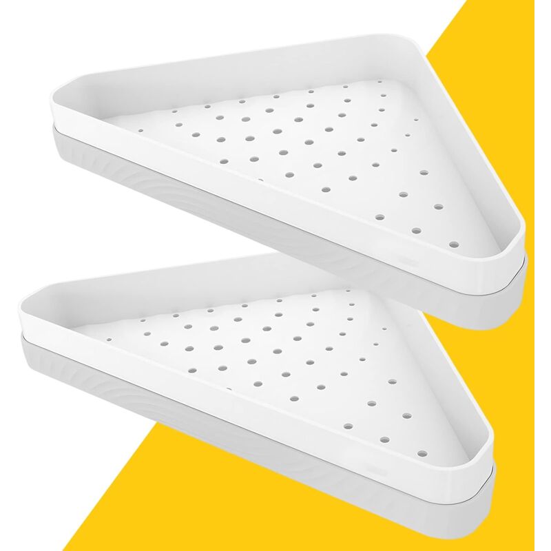 Support de douche d'angle, 2 paquets, étagère d'angle blanche adhésive pour la douche, support de douche mural en plastique pour le carrelage,