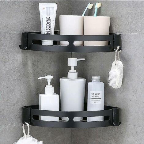 support De Douche D'angle Monobloc Pour Salles De Bains Et Toilettes, Receveur D'accessoires De Douche En Aluminium, Finition Mate (noir)