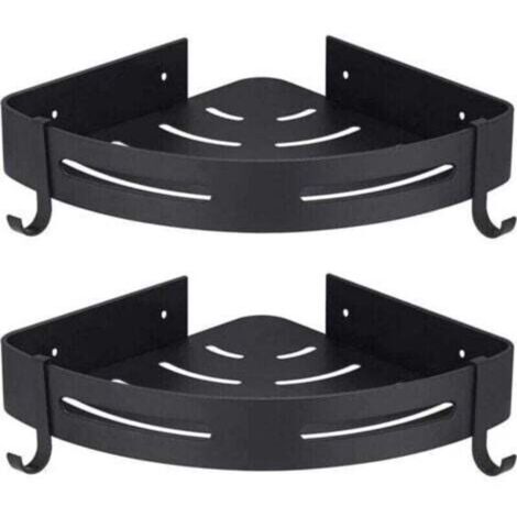 Support de douche d'angle sans perçage, lot de 2, avec crochets, noir, rangement de salle de bain, accessoires de salle de bain, porte-savon, support de douche, sans perçage