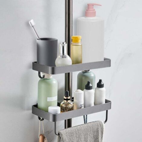Support de douche double, pour barres de douche, sans perçage, argenté, pour barres de douche de 22 à 25 mm