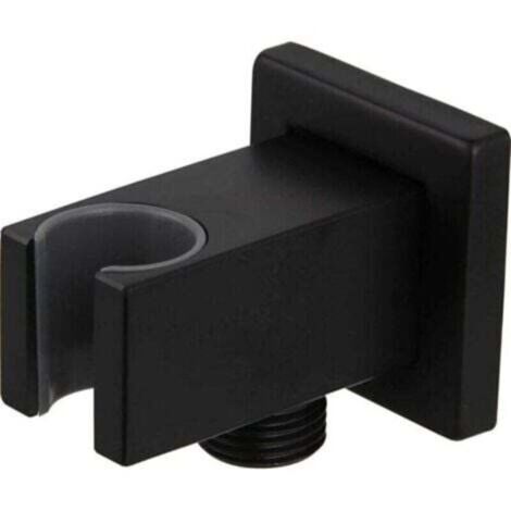 Support de douche mural en laiton noir mat avec raccord 1/2 pouce – design élégant et robuste