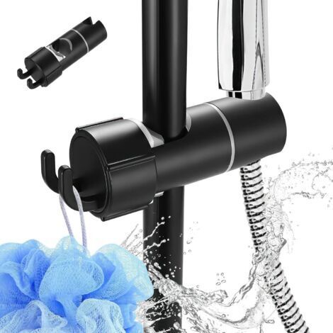 Support de douche réglable avec 2 crochets pour barres de douche de 18 à 25 mm, support de pommeau de douche, noir