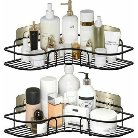 Support de douche sans perçage pour étagère de douche d'angle : lot de 2 porte-shampooing pour étagère de douche étagère d'angle salle de bain – étagère de salle de bain panier de douche noir étagère