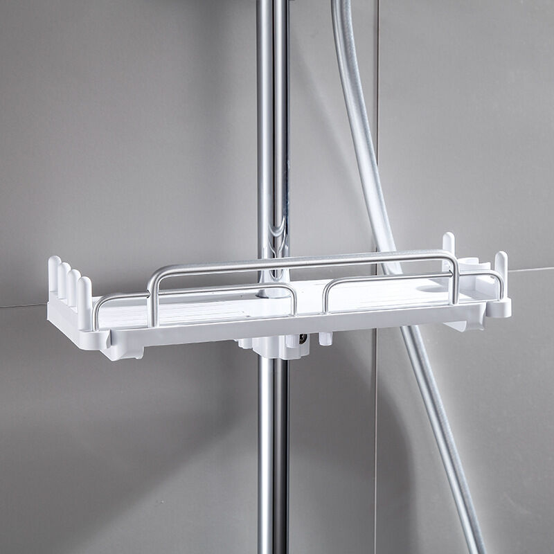 Support de douche télescopique sans perçage 28-44 cm, salle de bain suspendue, support de rangement pour tringle de douche (blanc)
