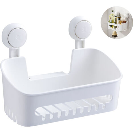 Support de Douche Ventouse et porte-savon et porte-brosse à dents Lot Pas de perçage Support de Douche en Amovible Panier de Douche Aspiration Étanche Organisateur de Rangement