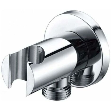 Support de douchette à main, coude de raccordement mural avec support de douche, support rond pour pommeau de douche, coude de douche universel avec support de douche/raccord (argent)