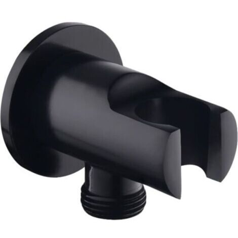 Support de douchette, coude de raccordement mural avec support de douche, support de pomme de douche rond, coude de douche universel avec support de douche/raccord de douchette (noir)