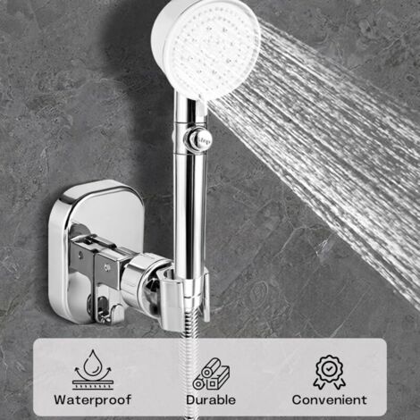 Support de douchette entièrement métallique, support mural réglable pour douchette, fixation par disque adhésif puissant ou installation par perçage (chrome)