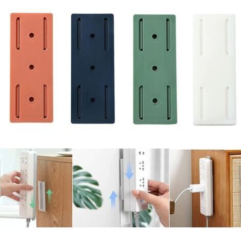 Support de Douille Adhésif sans Poinçon, 4 pièces Porte-Douille Adhésif sans Poinçon, Support de Multiprise Auto-Adhésive pour Le Bureau de Cuisine, Fixateur de Prise de Bureau Auto Adhésif