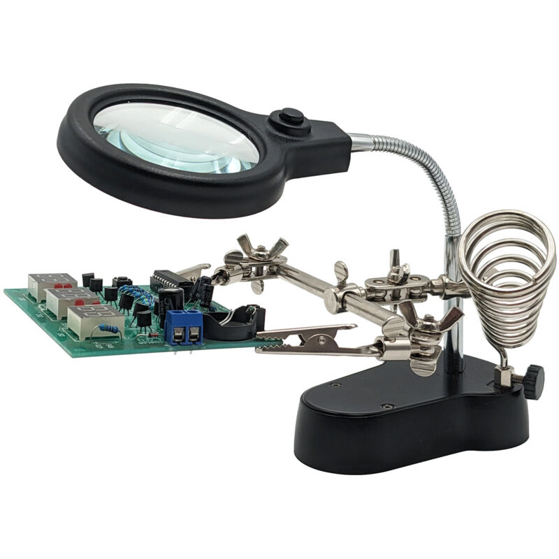Support de Fer à Souder avec Lentille Grossissante et LED - EINNENFFER - Troisième Main Pratique pour Soudage et Modélisme, Pinces Crocodiles