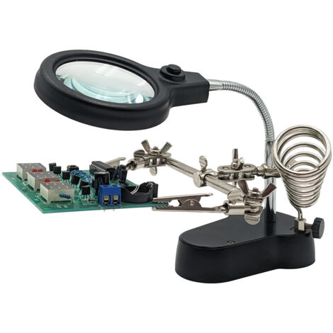 Support de Fer à Souder avec Lentille Grossissante et LED - EINNENFFER - Troisième Main Pratique pour Soudage et Modélisme, Pinces Crocodiles Réglables