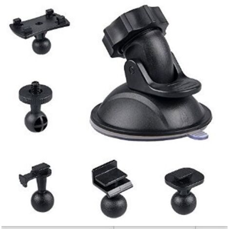 Support de Fixation à Ventouse pour Voiture, Support Caméra Embarquée Universel, support ventouse camera,Rotation à 360 Degrés, Compatible avec GPS, Dash Cam et Caméras d'Action, avec 6 Adaptateurs