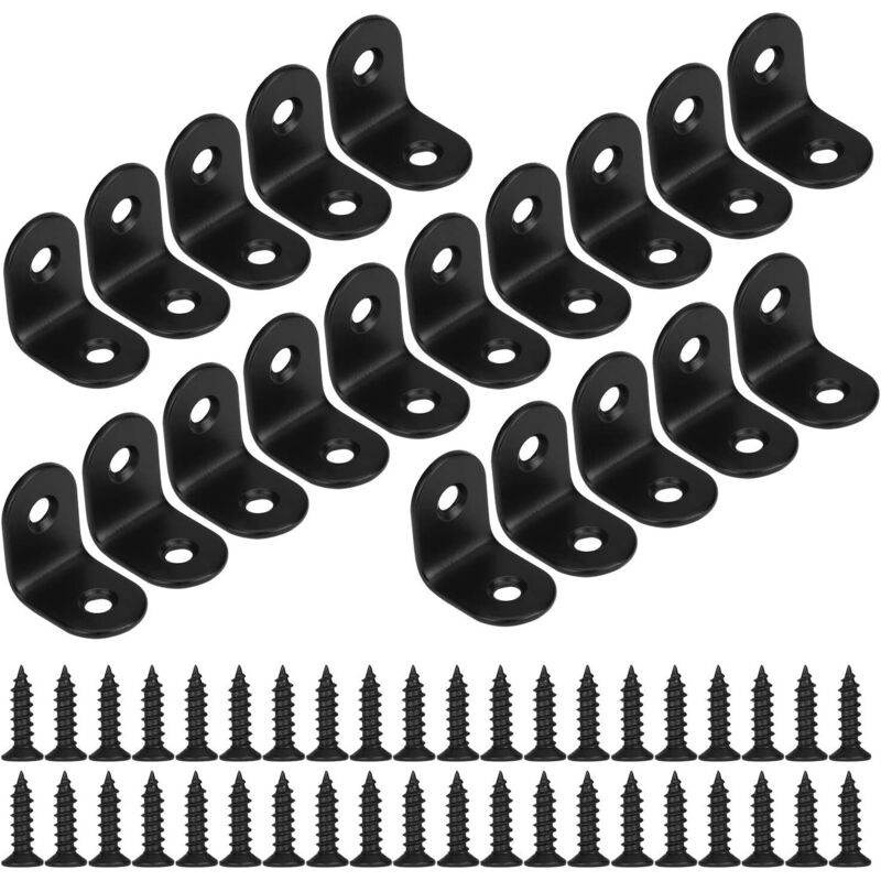 Lling - Support de fixation Support à angle droit noir Supports métalliques en forme de l avec vis pour support de placard en bois 20 pièces 20 20