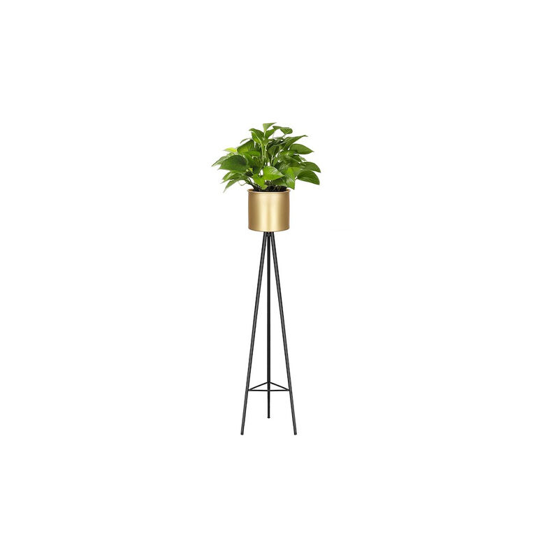 Support de fleur de 73 cm avec un pot doré, moderne porte-plante loft noir mat.