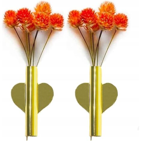 SUPPORT DE FLEURS EN MÉTAL Support de fleurs mural Tube décoratif en forme de cœur doré