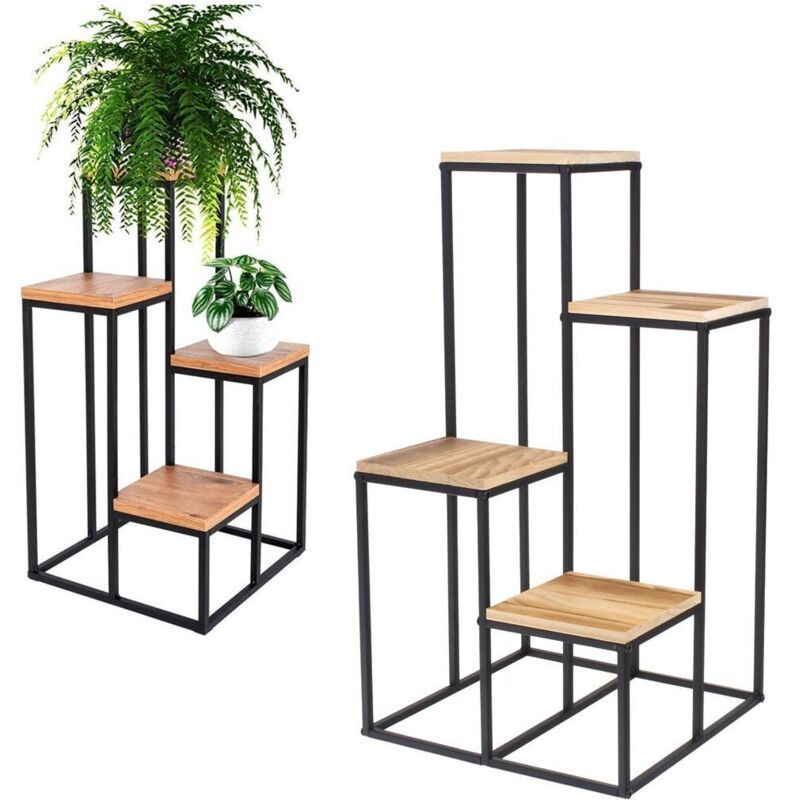 Support de fleurs et plantes en métal, étagère sur pied, 4 étagères, style loft, 67 cm