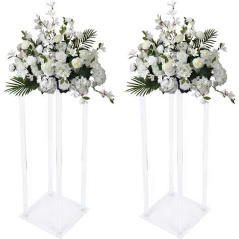 Support de fleurs transparent Pack de 2, 24 pouces de haut 8 pouces de dia. Décoration de mariage Centre de table Vase de sol en acrylique transparent Support de colonne décorative, pour la maison, la