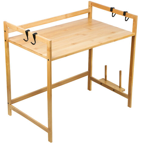 Support de Four à Micro-Ondes,2 Couches Support de Four à Micro-Ondes en bamboo, réglable en hauteur,Livré avec 4 crochets 523035cm