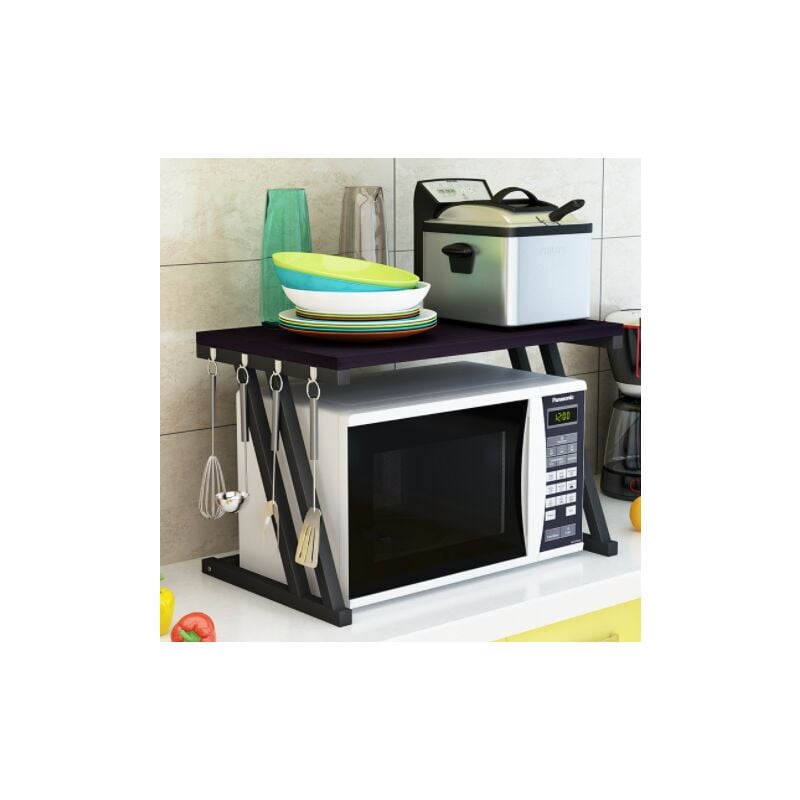 Support de four à micro-ondes, Etagère de cuisine support de four à micro-ondes à 2 niveaux, avec 4 crochets,Forme en z, 573838cm