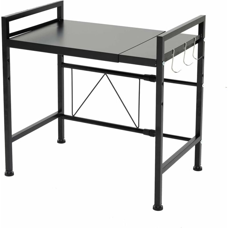 Support de four à micro-ondes extensible à charge élevée, support de micro-ondes avec 3 crochets suspendus organisateur de stockage de cuisine noir