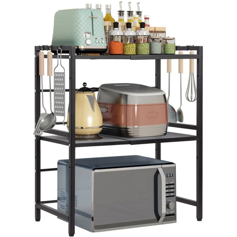 Todeco - Support de Four à Micro-Ondes Extensible, Etagere Rangement Cuisine Four à Micro Ondes, Multifonction Meuble de Rangement en Métal, avec 6