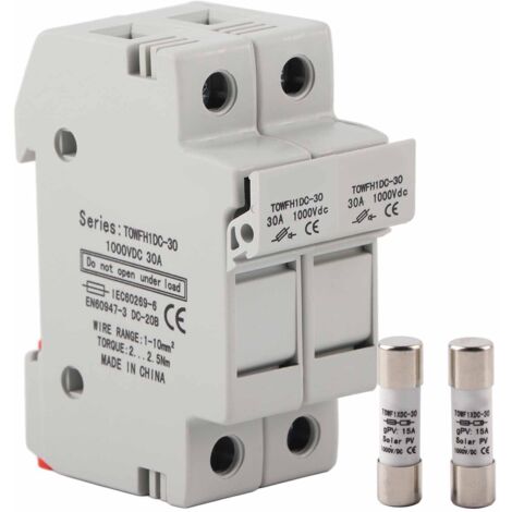 Support de fusible à rail DIN 2P 1000VDC 15A pour équipement de contrôle et distribution électrique
