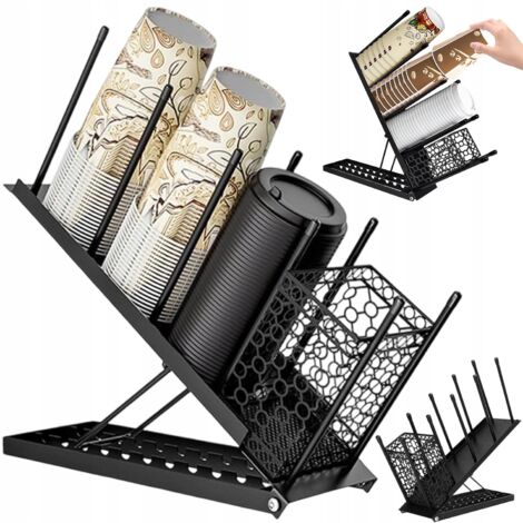 SUPPORT DE GOBELETS EN MÉTAL RÉGLABLE AVEC PANIER POUR LA MAISON ET LE BUREAU