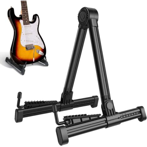 Support de Guitare Pliable Noir en A, Support Réglable Universel pour Guitare Acoustique et Électrique