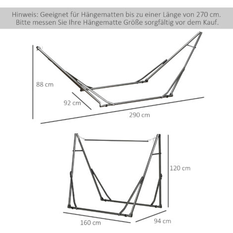 Support de hamac 2 en 1, résistant aux intempéries, séchoir à linge, 290 cm x 92 cm x 88 cm, noir