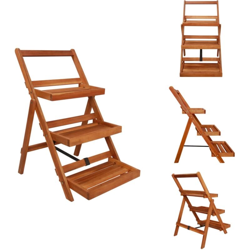 Support de jardinière à 3 niveaux 50x63x80 cm Acacia solide - Support Plante - Support Fleur - Étagère Plante - Meuble Jardin - Rangement Extérieur