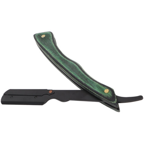 Support de Lame de Barbe Pliable en Acier Inoxydable et Bois Composite, Manche de Couteau pour Barbier Vert