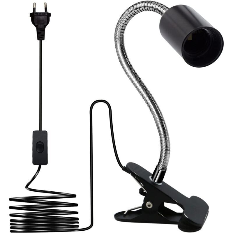 Support de lampe à pince E27, lampe à pince, douille à pince à col de cygne de 350 mm, réglage à 360 degrés, pince à pied en métal, cordon