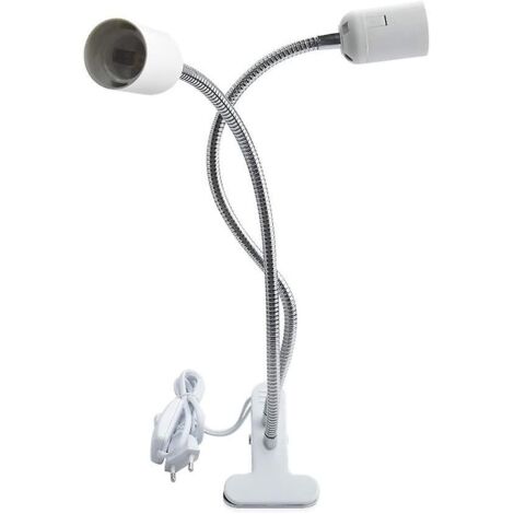 Support de lampe à pince E27, support à pince avec 2 douilles, avec double interrupteur marche/arrêt, tuyau à col de cygne rotation à 360 degrés, pour plantes lampe table lecture de nuit