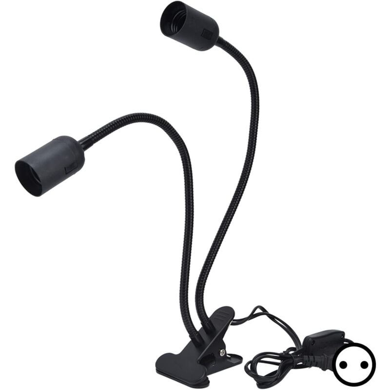 SJLERST Support de Lampe de Table E27/E26 Support de Lampe à Pince Réglable à 360 Degrés à Double Tête 100‑240V(2)