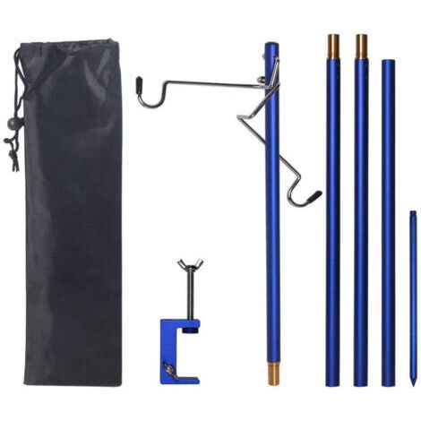 Support de lanterne pliable, support de lampe portable, crochet, support de lampe pliable pour camping, pêche, pique-nique, Bleu