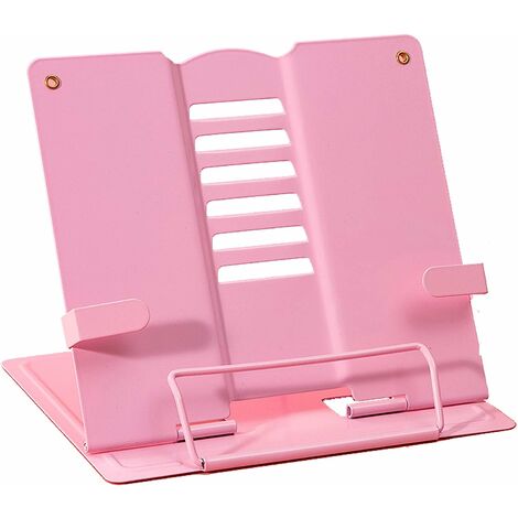Support de Lecture en Métal, Support de Livre Pliable en Antidérapant Réglable, 6 Hauteurs Réglables, Porte Livre pour Bureau, Cuisine, Chambre d'enfant, Book Stand, Pupitre de Lecture (Rose)