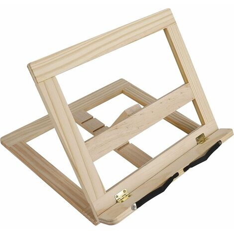 Support de Lecture pour Livre de Recette de Cuisine, Porte-Livre avec 2 Supports de Page en M��tal, Pliable et R��glable Repose-Livre et Tablette en Bois, Id��al pour iPad ou Tablet