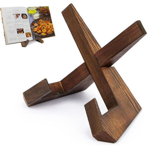 Support de livre de recettes pour comptoir de cuisine, support de livre de recettes en bois, support de livre de recettes rustique - Brun rustique