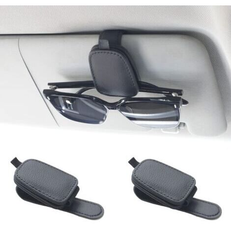 Support de lunettes de soleil pour voiture, support de lunettes de soleil en cuir, accessoires pour pare-soleil de voiture, lot de 2 (noir)