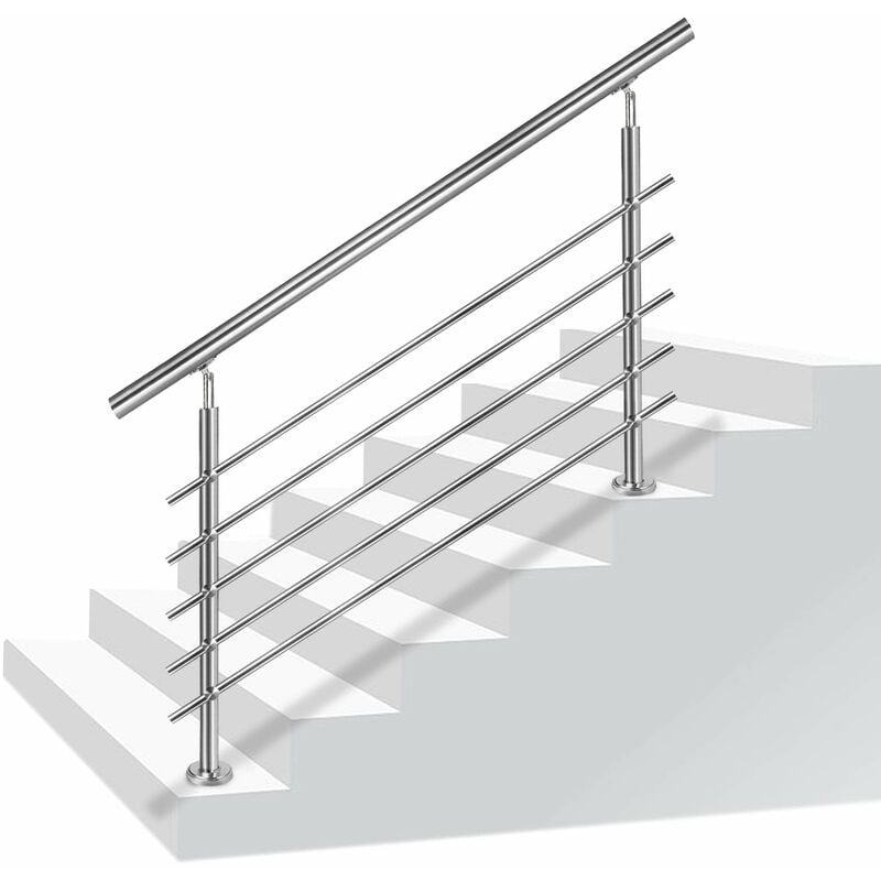 Naizy - Rampe Escalier 200cm Inox avec Poteau - Montage Facile, 5 Poteaux