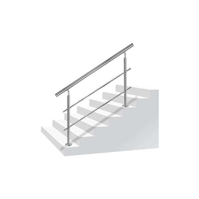 Naizy - Support de main Courante inox rampe d'escalier avec 2 poteaux pour balcon escalier intérieur et extérieur - 80cm 2 entretoises