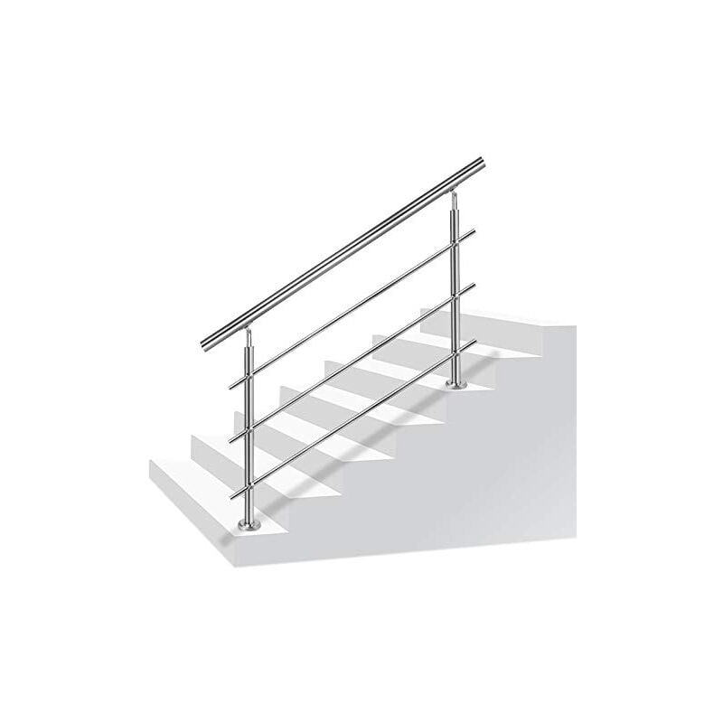 Naizy - Support de main Courante inox Garde-corps avec 2 poteaux pour balcon Escalier intérieur et extérieur - 180cm 3 entretoises