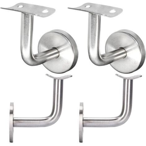 Support de main courante, support de rampe d'escalier en acier inoxydable, fixe courbé 60 x 100 mm (4 pièces, argent)
