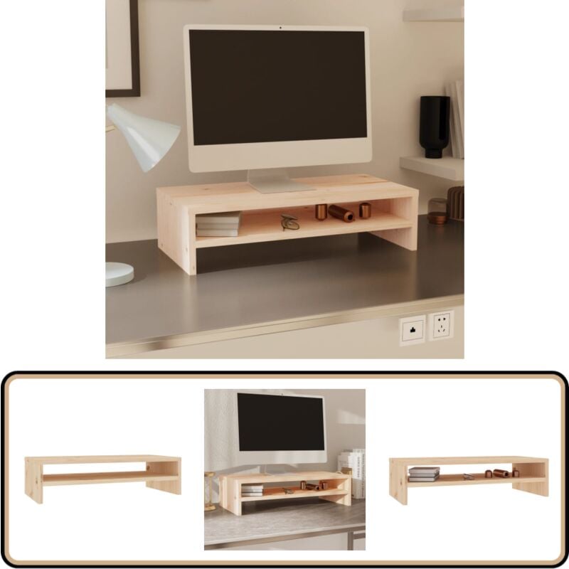 Support de moniteur 50x24x13 cm Bois de pin solide - Support D'écran - Meuble Tv - Bureau - Bois De Pin - Étagère