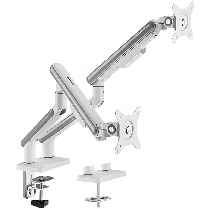 Support de moniteur à double ressort, double bras, ressort à gaz, blanc argenté, HDWR SolidHand-FS02