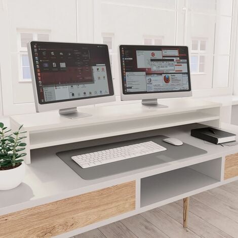 Support de moniteur d'ordinateur à 2 étages en bois avec tiroir de  rangement, organiseur de bureau avec serrure, polyvalent comme étagère et  support